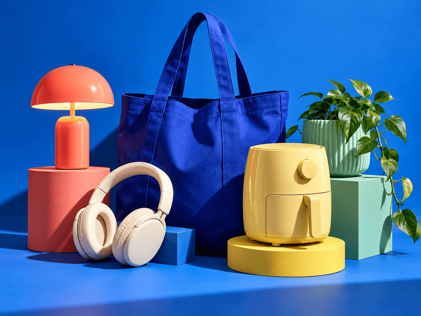 Colorful illustration of assorted home and tech finds